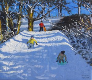 雪の中での楽しみ、ウォッシュグリーン、ダービーシャー、2014年 作： Andrew Macara